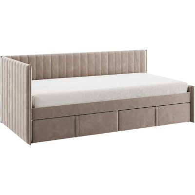 Кровать с ящиками Твикс Тахта 90x200 см, латте, велюр