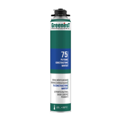 Пена монтажная GreenesT PROFESSIONAL CONSTRACTION 75, зимняя до -25ᵒС, объём 1000 мл