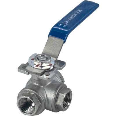Кран шаровый трехходовой (T-тип) нержавеющий NEWKEY AISI316 DN15 (1/2"), (CF8M), PN64 NK-BTt15/6