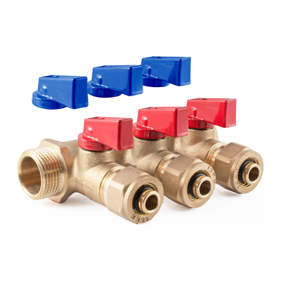 Коллектор с шаровыми кранами PROFACTOR в/н 3/4" х 3 вых 16 цанга PF MVP 266.3