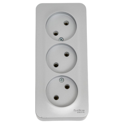 3-ая наружная розетка Systeme Electric Blanca Алюминий, без заземления, без шторок, 16А, 250В SE