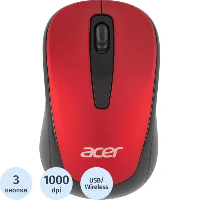 Мышь компьютерная Acer OMR136 красный (1000dpi/WLS/USB/3кн (ZL.MCEEE.01J)