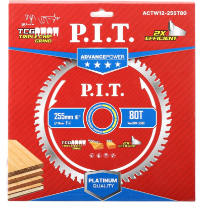 Диск пильный по дереву P.I.T. ADVANCE 255x30x2.4 мм 80T Carbide зуб TCG 15