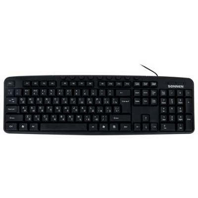 Клавиатура проводная SONNEN KB-8137, USB, 104 клавиши + 9 дополнительных, мультимедийная, черная, 512652
