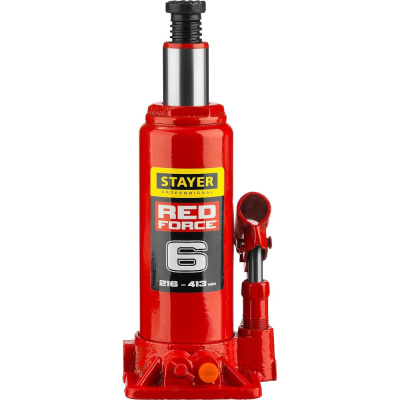 Гидравлический бутылочный домкрат STAYER RED FORCE, 6т, 216-413 мм
