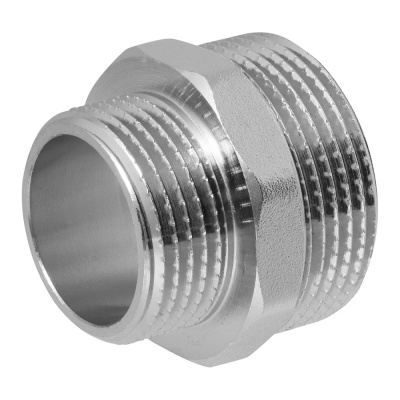 Ниппель-переходник (бочонок) латунный никелированный 1 1/4" х 1" н/н MPF