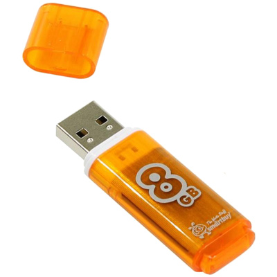 Память Smart Buy "Glossy" 8GB, USB 2.0 Flash Drive, оранжевый