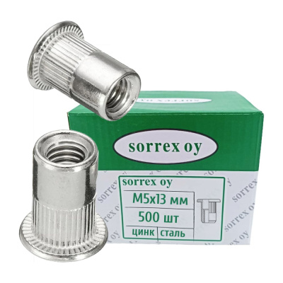 Заклепка резьбовая SORREX стандартный бортик с рифлением М5x13 (500 штук) PZW-W M5 500