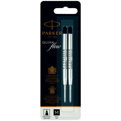 Стержень шариковый объемный Parker "QuinkFlow Ball Point" черный, 98мм, 1,0мм, метал. корпус, 2шт., блистер