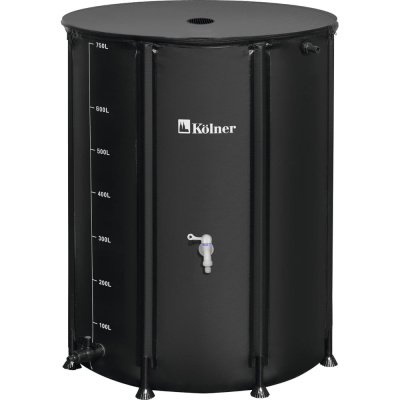 Бочка для воды Kolner KWB 750B 750 л, с краном и крышкой, ПВХ, черная, УФ-защита