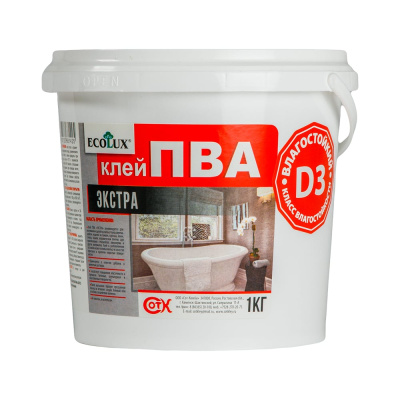 Экстра влагостойкий клей ПВА ECOLUX D3 1 кг