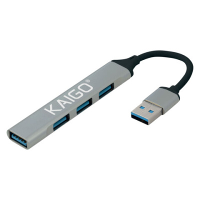Хаб-разветвитель KG-088, USB-A 3.2, высокоскоростной, 4 в 1, 1 х USB-A 3.2, 3 x USB-A 2.0, 60 мм, серый, KAIGO (КАЙГО), 355062