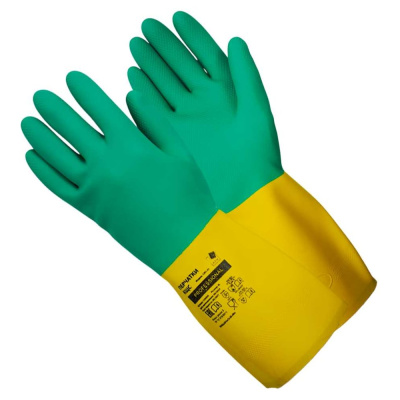 Перчатки ADM латекс+неопрен Professional (KЩС), XL, зеленый+желтый