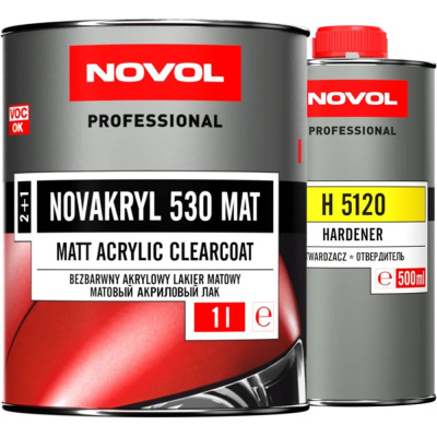Лак NOVOL NOVAKRYL 530 MAT 2К акриловый, 2+1, банка 1л + отвердитель 0.5 л