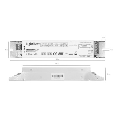 ЭПРА LightBest L 220 1x55-75 208x37x28мм (ЭПРА Л-220-1х75-2201-07)