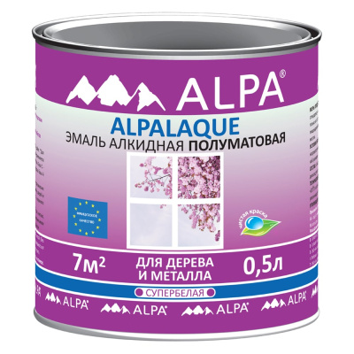 Эмаль ALPA Альпалак белая, полуматовая, 0.5л