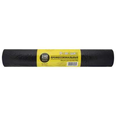 Мешки для мусора 240 л, черные, в рулоне 25 шт., ПВД 30 мкм, 90x130 см, РОМАШКА "ПРОФИ", ВР-0072
