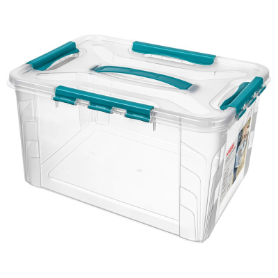 ЯЩИК ДЛЯ ХРАНЕНИЯ УНИВЕРСАЛЬНЫЙ С ЗАМКАМИ И РУЧКОЙ GRAND BOX Econova 390х290х245ММ, 20Л (Голубой)