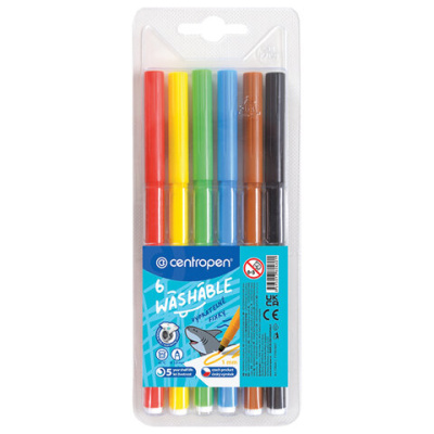 Фломастеры Centropen "Washable", 06цв., смываемые, блистер