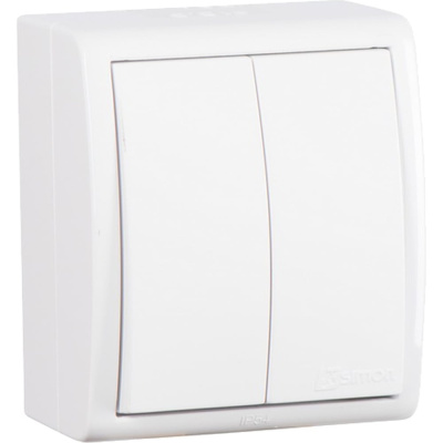 Двухклавишный выключатель Simon IP54, 10А 250В, винтовой зажим, S15 Aqua, белый