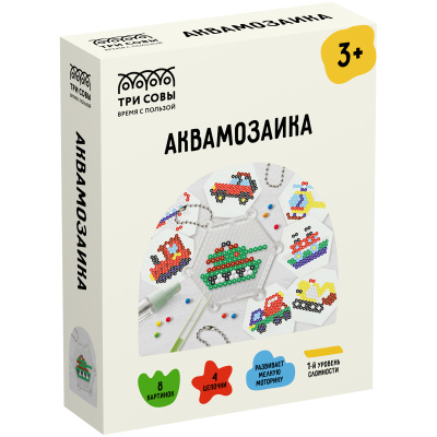 Аквамозаика ТРИ СОВЫ "Транспорт", набор инструментов и аксессуаров, трафареты, картонная коробка 11*14см