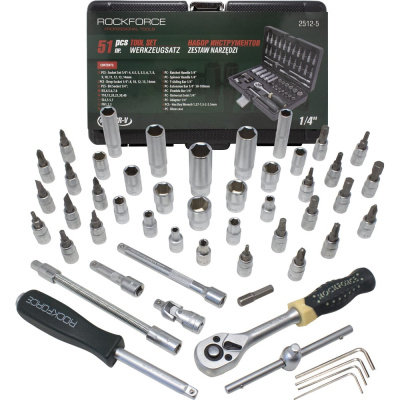 Универсальный набор инструментов ROCKFORCE 1/4", 51 предмет в кейсе
