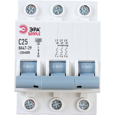 Автоматический выключатель ЭРА SIMPLE SIMPLE-mod-23 ВА 47-29 3P 25А кривая C 4,5кА