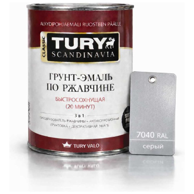 Краска по металлу TURY МС-102 (серая RAL 7040; 0,9 кг)