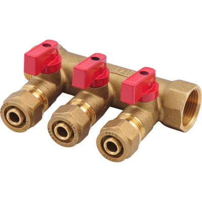 Коллектор с шаровым краном SMT 3/4x16x3 3 выхода 20шт/кор