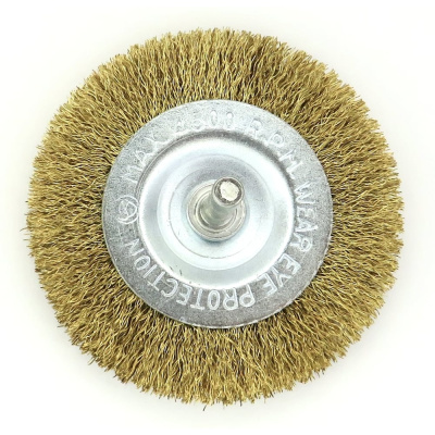Щетка дисковая EuroBrush Д75х10мм, c хв-м д6х30мм, ворс гофр латунь 0.2мм, до 15000 об/мин, на дрель 13-087 EB-D75BB1