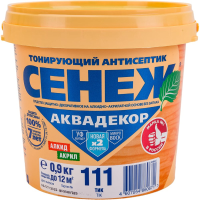 Антисептик для дерева СЕНЕЖ АКВАДЕКОР Х2-111 тик, 0.9 кг