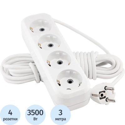 Удлинитель LUX У4-Е-03 4-местный с з/к, 250В 16А, 3м