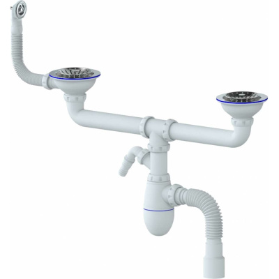 Сифон Unicorn B731V 3 1/2х40 двойной, нос, с круглым переливом, с гофрой 40х40/50, винт, шток, ручка - латунь