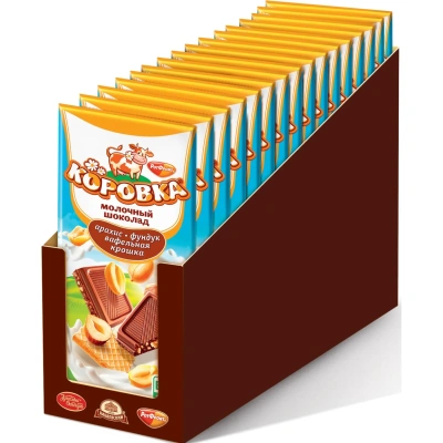 Шоколад Рот Фронт Коровка с арахисом фундуком и вафел крошк, 75гx16шт/уп