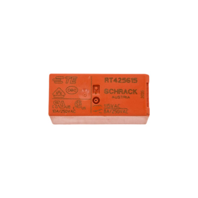 Реле силовое Schrack Technik PCB 2 перекл. конт, 8A, 115V АC,5mm, позолоч. артикул Австрия