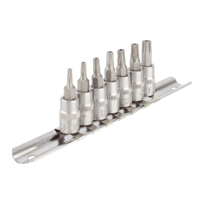 Набор головок вставка TORX T10-T40 с отверстием, 1/4"DR, 7 предметов, планка Автоdело