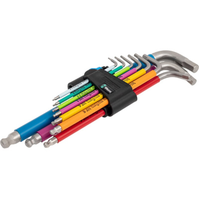 Набор Г-образных ключей WERA 3950/9 Hex-Plus Multicolour HF Stainless 1 нержавеющая сталь, с фиксирующей функцией