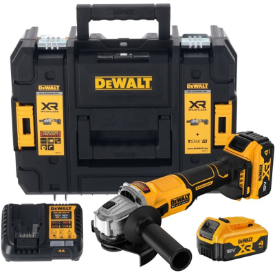 Аккумуляторная угловая шлифмашина DEWALT DCG407M2T, 18В, 125мм, 9000об/мин, с 2 АКБ 4 Ач и ЗУ, в кейсе TSTAK