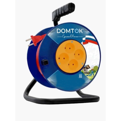 Удлинитель силовой на катушке DOMTOK 4 гнезда, ПВС 3*2,5, 4кВт, з/к 50м 2464