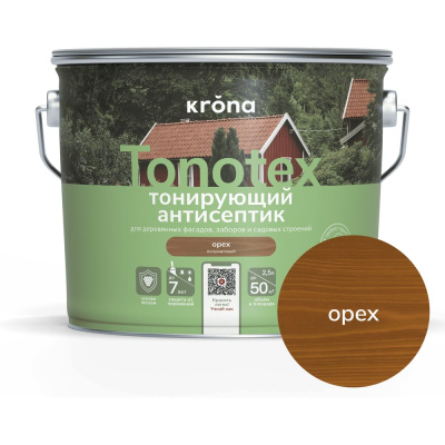 Пропитка для дерева KRONA Тонотекс для наружных и внутренних работ, орех 2,5 л