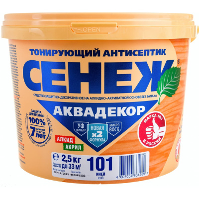 Антисептик для дерева СЕНЕЖ АКВАДЕКОР Х2-101 иней, 2.5 кг