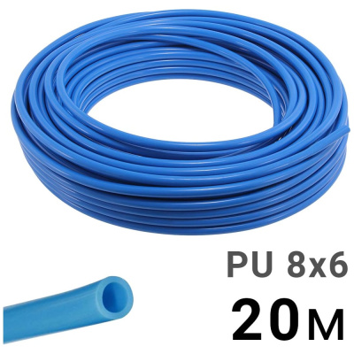 Трубка полиуретановая синяя PI TOOLS PU8-6-20, бухта 20 м, прямая до 8 бар, Арт. 1451