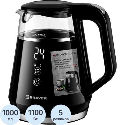 Чайник BRAYER 6105BR 1100Вт,1л,Cool Touch,электрический,cенс.упр,автооткл