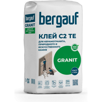 Клей для керамогранита, природного и искусственного камня Bergauf Granit С2ТЕ 25 кг - клей на цементной основе широко