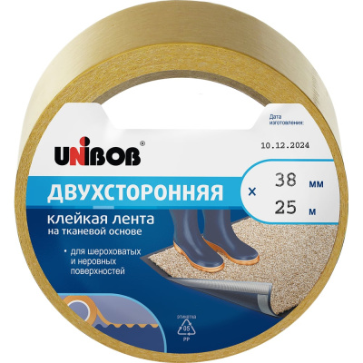 Двусторонняя клейкая лента Unibob 38ммх25м, ткань