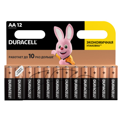 Батарейки КОМПЛЕКТ 12 шт., DURACELL Basic ОРИГИНАЛ, AA (LR6, 15А), алкалиновые, пальчиковые