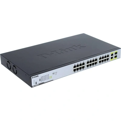 Коммутатор D-Link DGS-1026MP/B2A 24x10/100/1000Base-T PoE, 2 комбо-порта