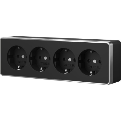 Розетка четверная с заземлением и шторками Werkel Gallant W5072258 черный/хром