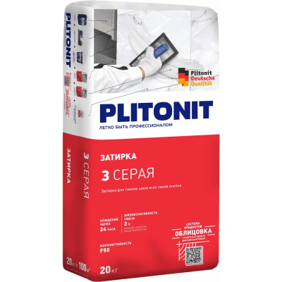 Затирка PLITONIT 3 для швов плитки (2-6 мм), серая, -20 81