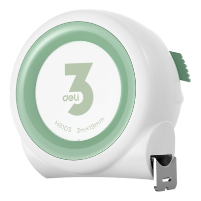 Рулетка DELI Home Series White H8103 3м х 19мм (Эксклюзивный дизайн, софттач пластик, клипса, ремешок)